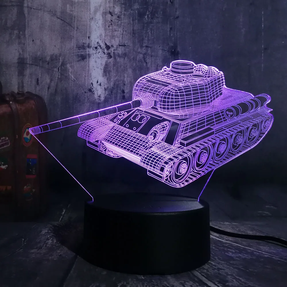 Hot Sale Cool 3D Machine Tank LED Night Light Desk Lamp Novelty 7 Color Change Atmosphere Home Deco