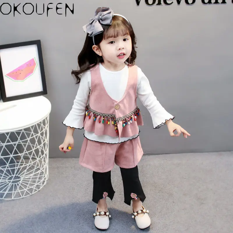 Autumn Fashion Girls Cloting Children Casual Clothing 3PCS Princess Cotton Setsin Clothing Sets
