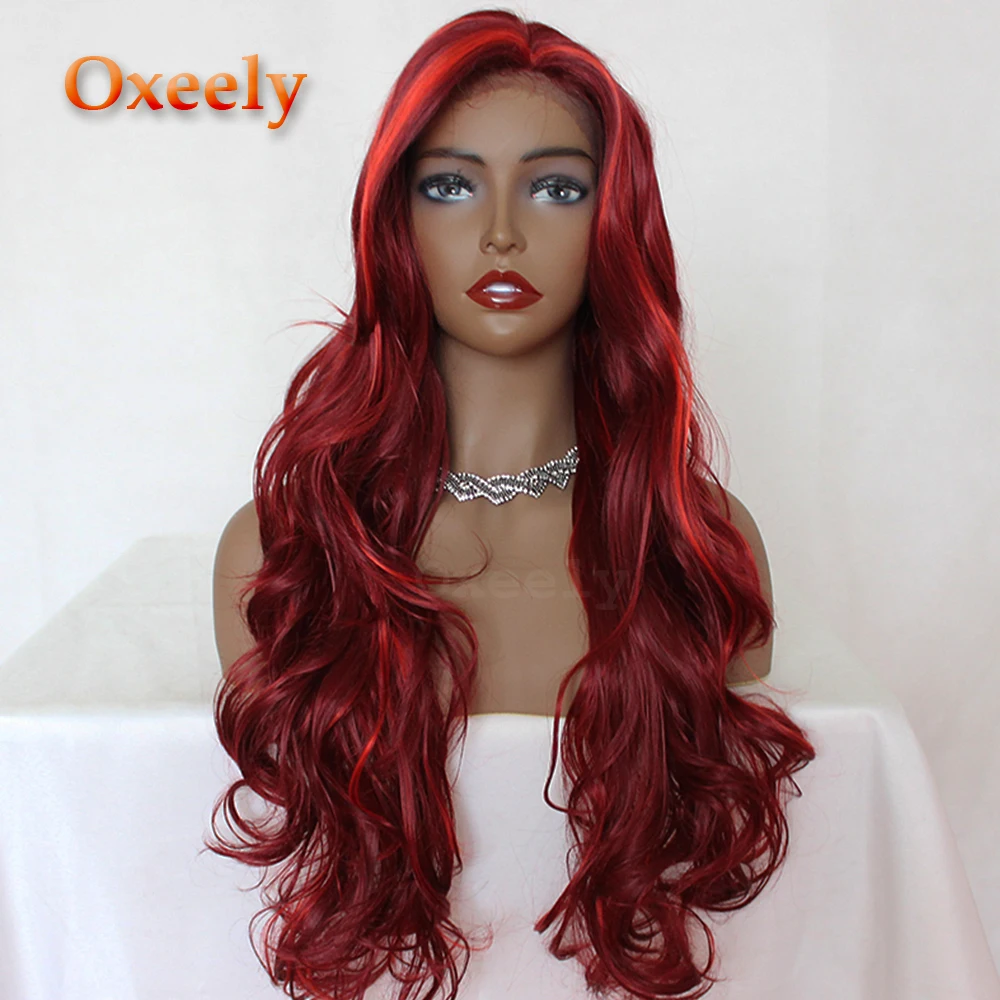 Oxeely Body Wavy Synthetic Lace Front Wig Long Hair Red/Burg Hair Free/Side Part Glueless Front Lace Wigs for Black Women Oxeely Body Wavy Synthetic Lace Front Wig Long Hair Red/Burg Hair Free/Side Part Glueless Front Lace Wigs for Black Women