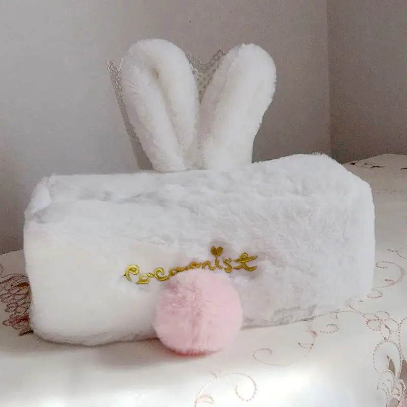 white L Милый бант кролик с длинными ушами коробка для салфеток хлопок животных стиль держатель для салфеток Обложка комната автомобиль диван мебель для спальной девушки комната подарок - Цвет: white L