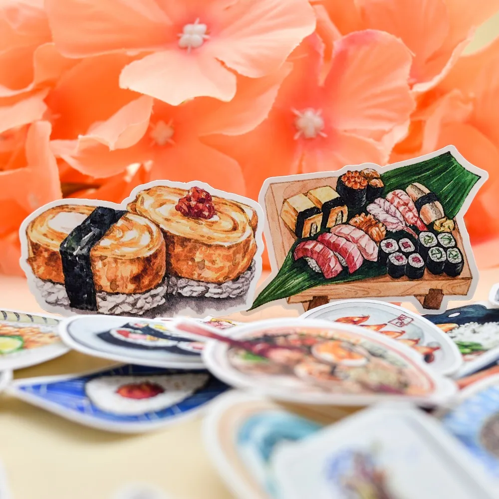 

35pcs Kawaii water color Japanese Sushi food sticker decoration dry glue sticker /hand book Diary stationery Sticker