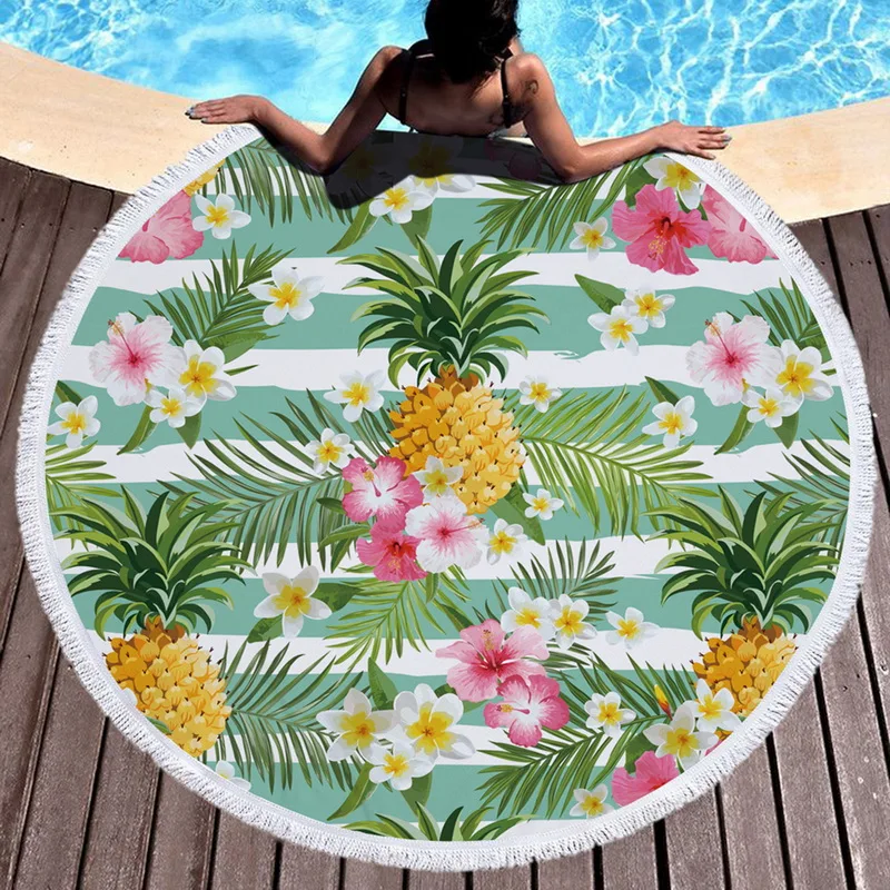 Urijk летнее большое круглое пляжное полотенце из микрофибры с кисточками, пляжное полотенце с фламинго, коврик для ванной - Цвет: StyleC