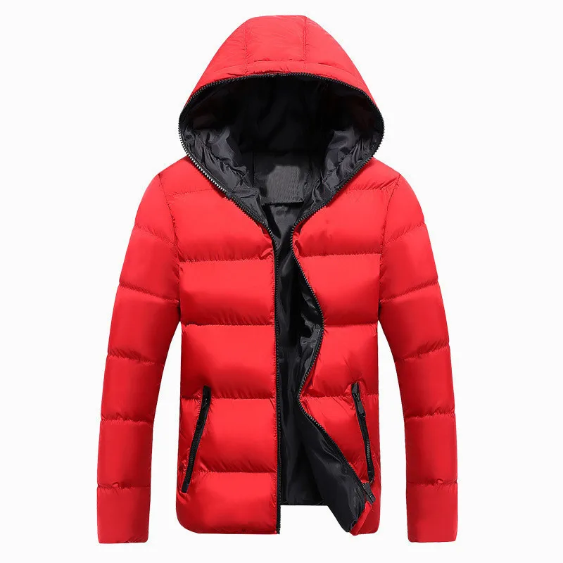 Хит, зимние куртки с капюшоном, парка для мужчин, толстая теплая верхняя одежда, брендовые тонкие мужские пальто, Повседневная ветровка, стеганая куртка-бомбер, мужская куртка - Цвет: Red FK050