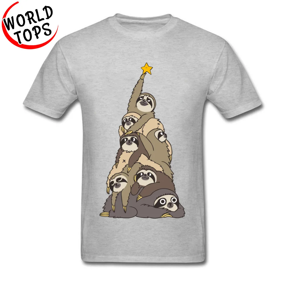 Забавная Студенческая футболка с рождественской елкой, ворс ленивых, хлопок, плюс размер, Европа, США, Мужская футболка с принтом милых маленьких животных, лучший подарок - Цвет: Серый