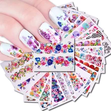 25 шт наклейки для ногтей, Водные Наклейки, Бабочка, цветок, серия водяных знаков, переводные наклейки, обертывания, украшения для тату, клейкий наконечник, JIWG266-290