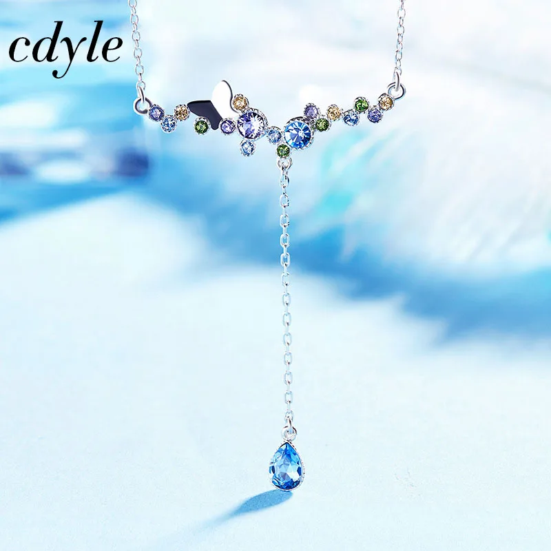 

Cdyle Crystals from Swarovski Necklace Women Pendants S925 Sterling Silver Jewelry Blue Purple Series Heart Fashion Elegant