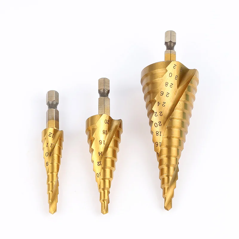 3pcs HSS 4241 HSS spiral flute step Drill Bit Set core drill bit cone Step Drill Bit Set hole cutter 1/4" Hex Shank Step 3pcs HSS 4241 HSS spiral flute step Drill Bit Set core drill bit cone Step Drill Bit Set hole cutter 1/4" Hex Shank Step