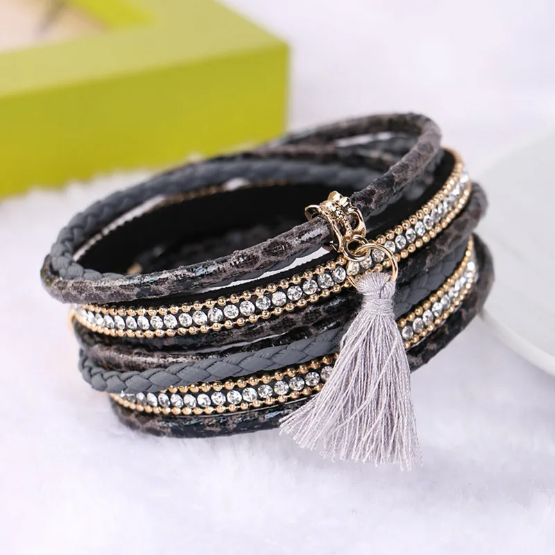 

2017 New Arrived Sexy Bling Rhinestone Double Wrap Bracelet For Women Leather Wrap Bracelet Wristband Crystal Charms Bracelet