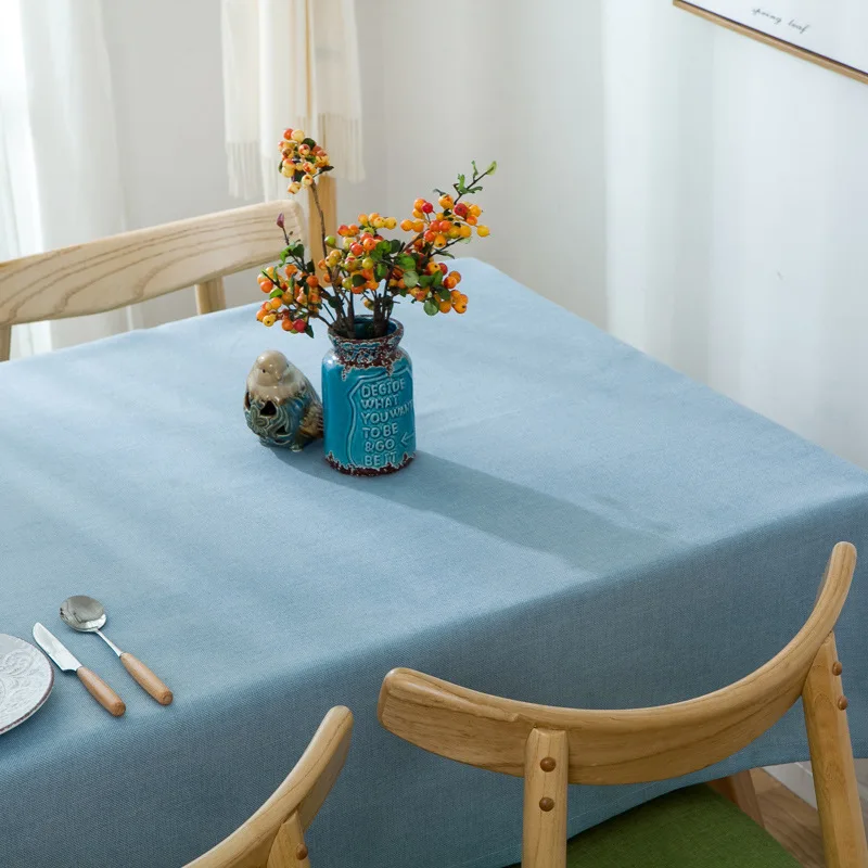  Nordic Japanese Cotton and Linen Plain Color Tablecloth Fabric Desk Coffee Table Cloth Rectangular 