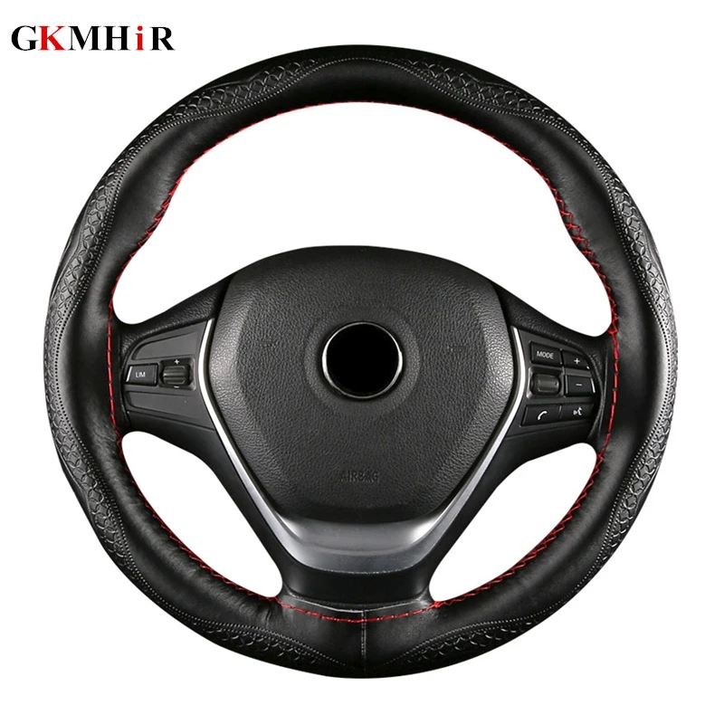 

DIY Top Genuine Leather Car Steering Wheel Cover Soft Anti slip 100% Cowhide Auto Steering-Wheel Braid With Needles Thread