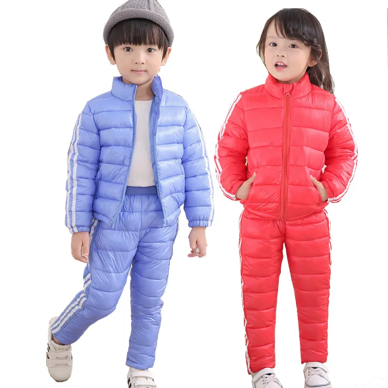 

Winter Kids Down Jacket Boys Ski Suits Warm Clothes Baby Girls Snowsuits Cotton Jackets+Skiing Pants 2PCS Clothing Set