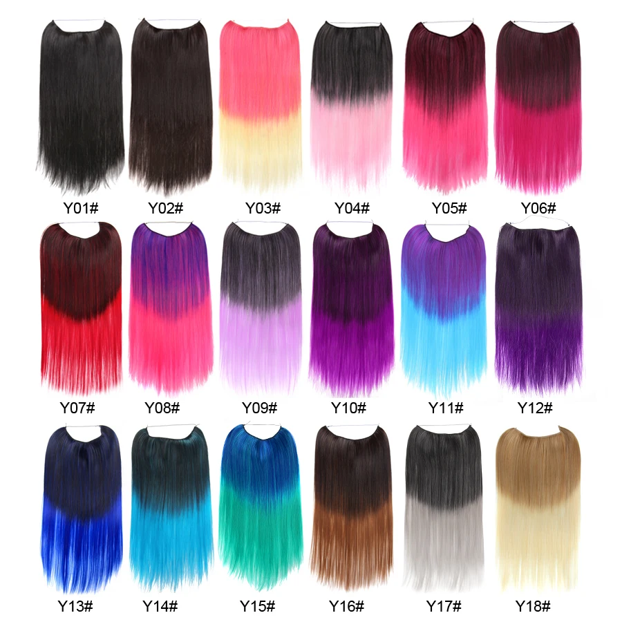 Alileader 22inch Long Straight Ombre Fish Line Hairpieces