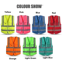 Светоотражающий Предупреждение ющий жилет с карманами Рабочая Светоотражающая защитная одежда на молнии открытый стиль