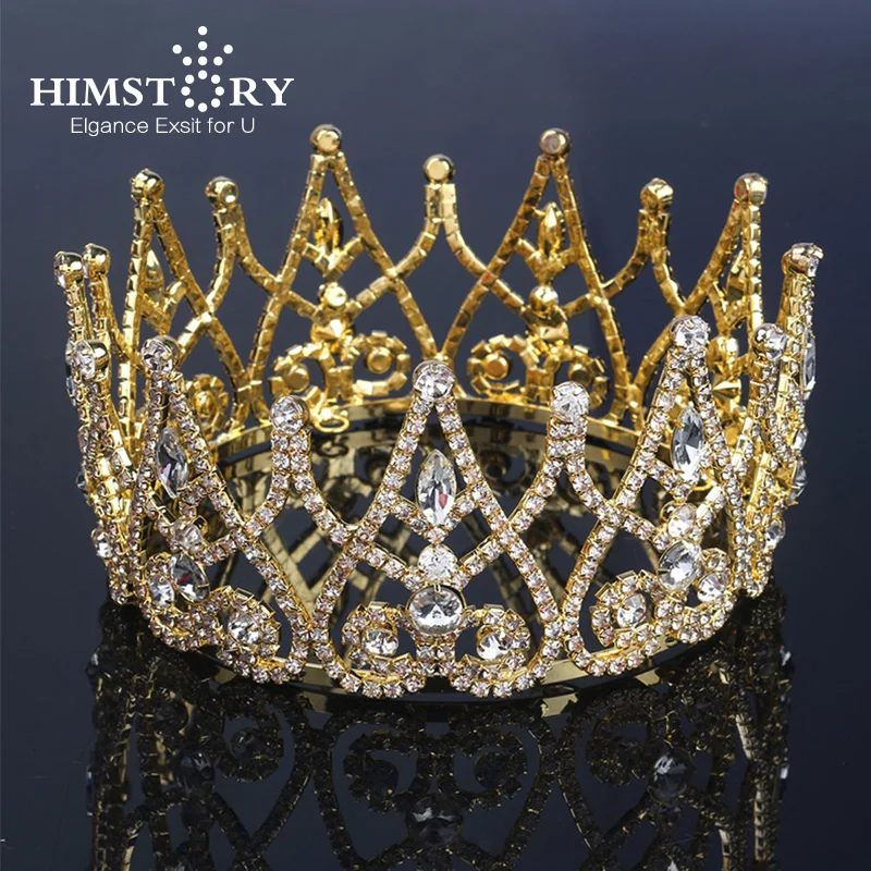 HIMSTORY Full Round Crowns Clear Rhinestones Luxurious Large Tiaras