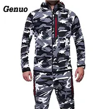 Tracksuit Men Autumn Camouflage Print Two Piece Set Men Zipper Patchwork Hooded Sweatshirts Jacket Pant Sportswear MenTrack Suit