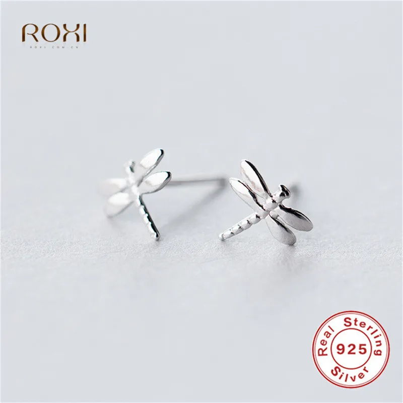 

ROXI Cute Dragonfly Stud Earrings For Women Girls Real 925 Sterling Silver Earrings Piercing Prevent Allergy Animal Earrings