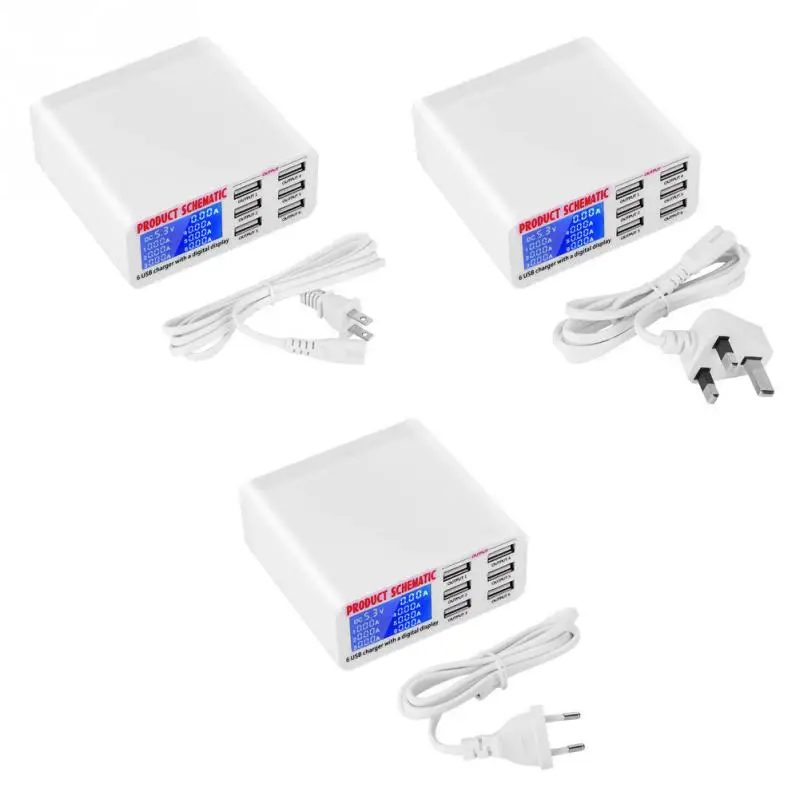 

6Port 6A USB Charger Charging Station Dock with LCD Display 100-240V Chargers