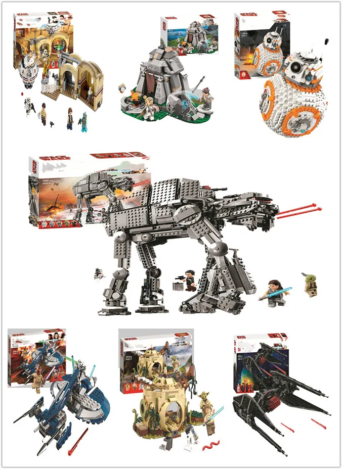 

Star Wars Series R2-D2 Ahch-To Island bb8 Robot Hut Combat Speeder Fighter Action Figures Building Blocks Sets Kits Bricks