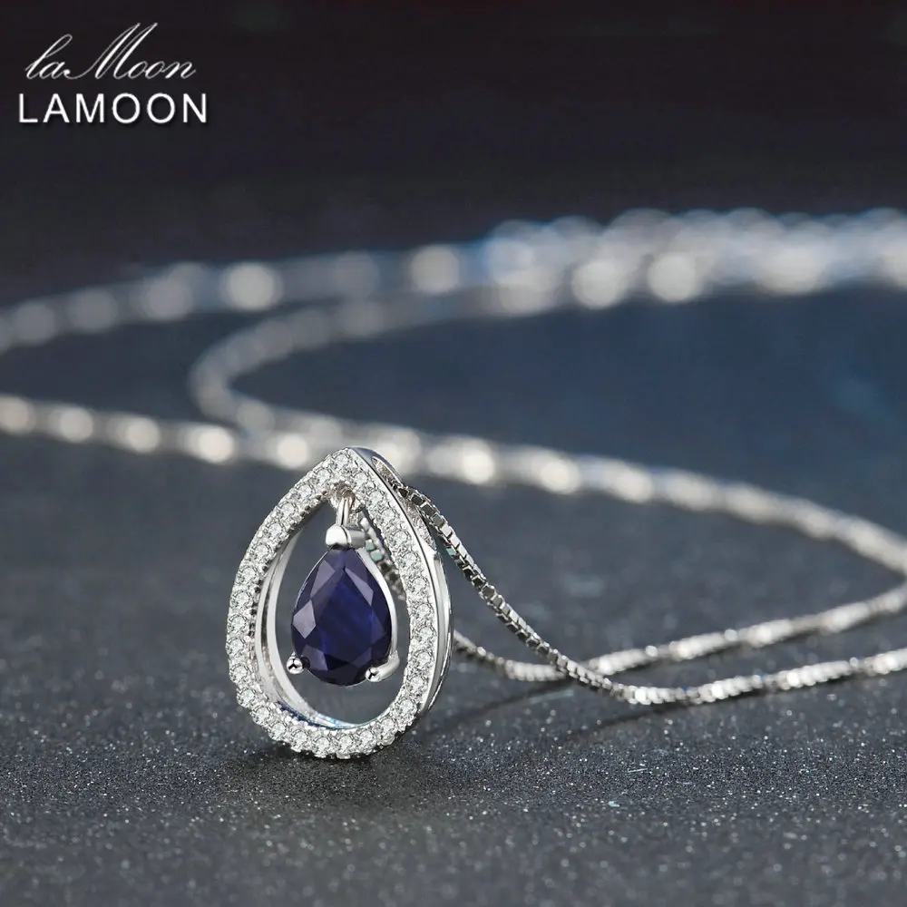 LAMOON 5X7mm Teardrop 100% Real Blue Sapphire 925 Sterling Silver Chain Pendant Necklace Jewelry S925 LMNI059 - Image 4