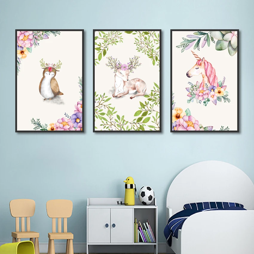 

Cartoon Beautiful Animal And Unicorn Abstract Poster Print Canvas Painting Picture Home Wall Art Graffiti Bedroom Decoration