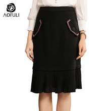 M/L/2XL зимняя женская шерстяная юбка с оборками модные Большие размеры женские вышитые до колена шерстяные юбки AOFULI A3813