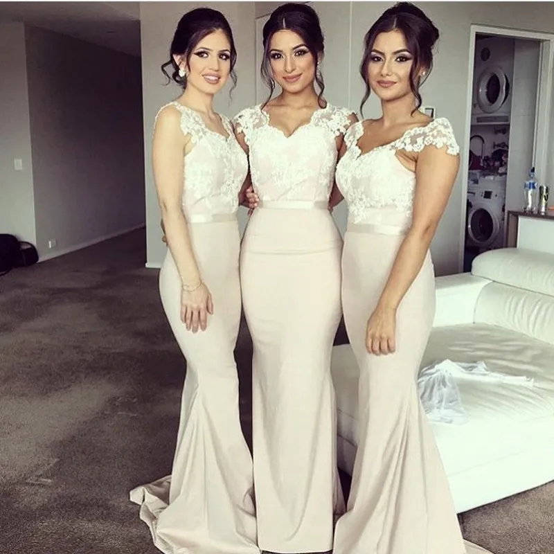 satin and lace bridesmaid dresses