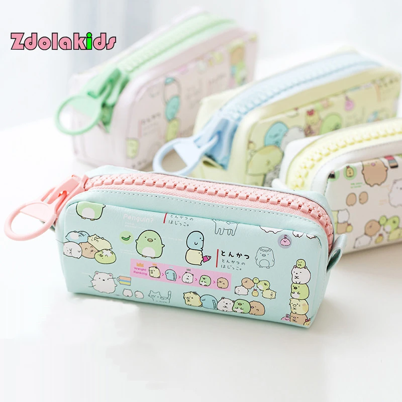 Estuches de cuero PU con cremallera grande, estuche escolar para lápices, bolsa de almacenamiento de papelería, material escolar, suministros de oficina|estuches school|pencil case stationerypencil case - AliExpress