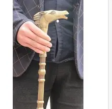Grandpa Good Lucky Old Folk Chinese Dynasty brass Horse Head auspicious Statue Walking Stick Crosier Brass