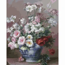 Diy картина маслом по номерам цветы в вазе Настенный декор холст картина для гостиной модульное колорирование краски по номеру