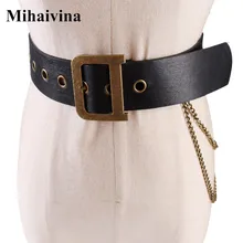 Mihaivina, женские ремни из искусственной кожи, Дамский ремень, модные ремни в стиле панк, хип-хоп, пояс с цепочкой, винтажный пояс с d-образной пряжкой, джинсы, штаны с цепочкой