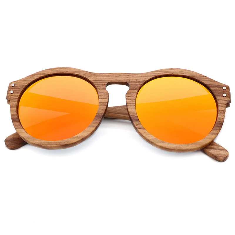 Vintage Women Round Wooden Sunglasses Polarized Mens Sun Glasses Brand Designer Zebra Wood - Цвет линз: C2 Orange