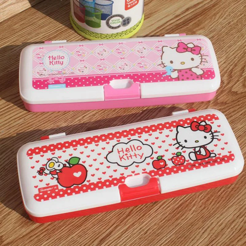 

1 Pcs Kawaii Hello Kitty Student Pencil Box Multifunction Storage Box Double Layers Stationery Student Kids Gift