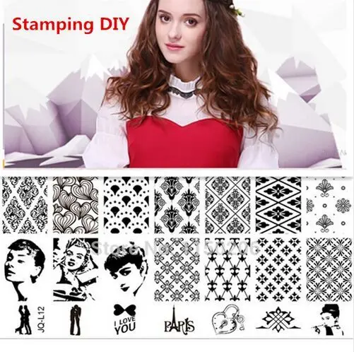 

New 1pc JQ-L12 Aliexpress Famous Person Black lace DIY Nail Art StampStamping6*12CM Stainless Steel Image Plate Template