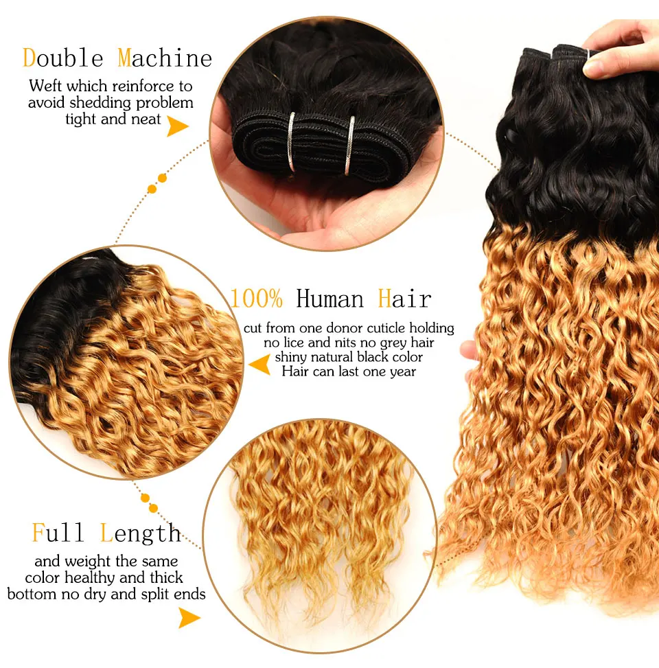 Pinshair Ombre Brazilian Water Wave Hair 1B 27 3 Bundles With Closure Ombre Wet Wavy Human Hair Extension With Closure Non-remy (7)