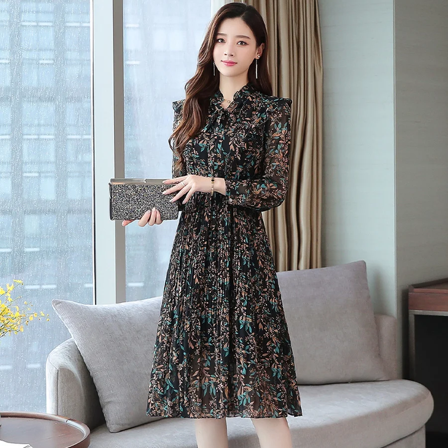 chinese dress ladies Elegant Short Wing Sleeve Chiffon Dress – STUDIO731 main image 1