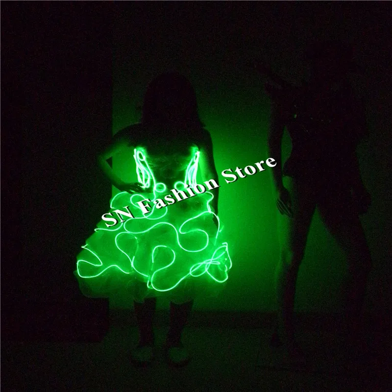 

SN78 EL wires ballroom dance wear led costumes stage dresses luminous clothes disco party bar ballet dj catwalk singer wearsshow