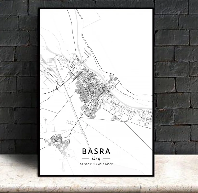 Современная Карта города Ирак Basra холст Художественная печать декор для домашней