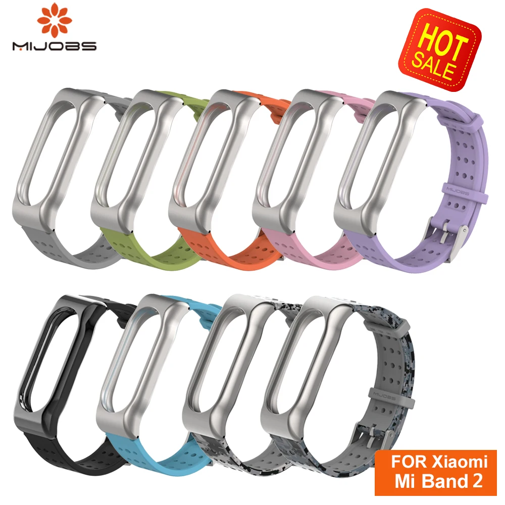 Mijobs Sport Mi Band 2 Strap Silicone Bracelet for Xiaomi Mi Band 2 Strap Smart Band Accessories Wristband Mi Band 2 Strap Metal