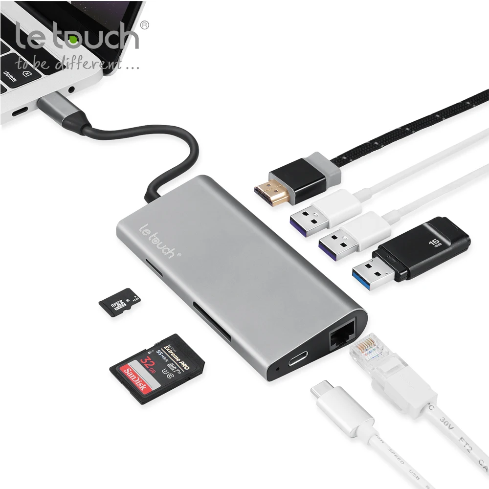 

8 in 1 USB HUB USB C to HDMI RJ45 PD Thunderbolt 3 Adapter for MacBook Samsung Galaxy S9/S8 Huawei P20 Pro Type-C USB 3.0 HUB
