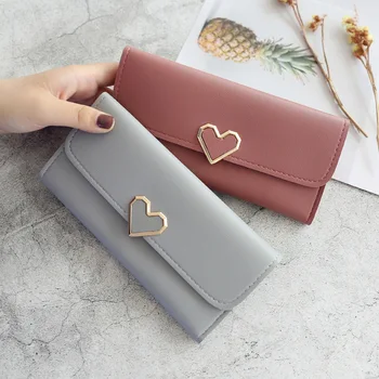 

womens wallets and purses 2019 lychee heart-shaped decoration long multi-card position buckle mobile phone student wild purse
