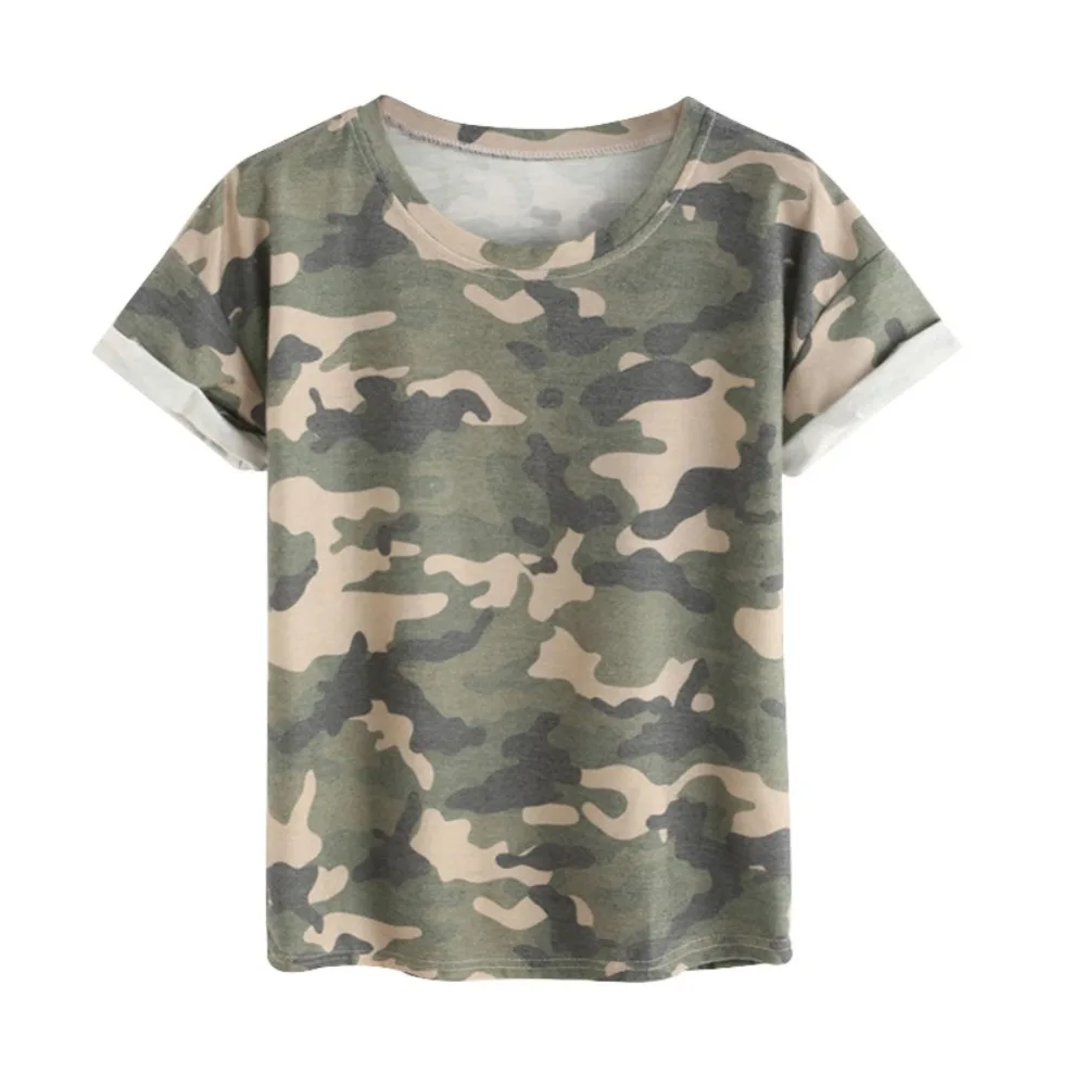 Fashion Women Ladies Short Sleeve Camouflage T shirt Casual Crew Neck
