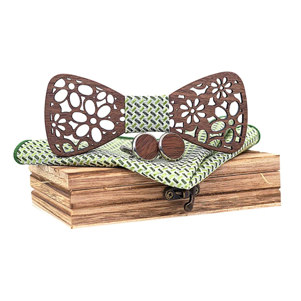 Мужской шикарный ручной деревянный галстук-бабочка галстук носовой платок набор мужской галстук-бабочка деревянный полый резной и коробка подарок pajaritas para hombre 50