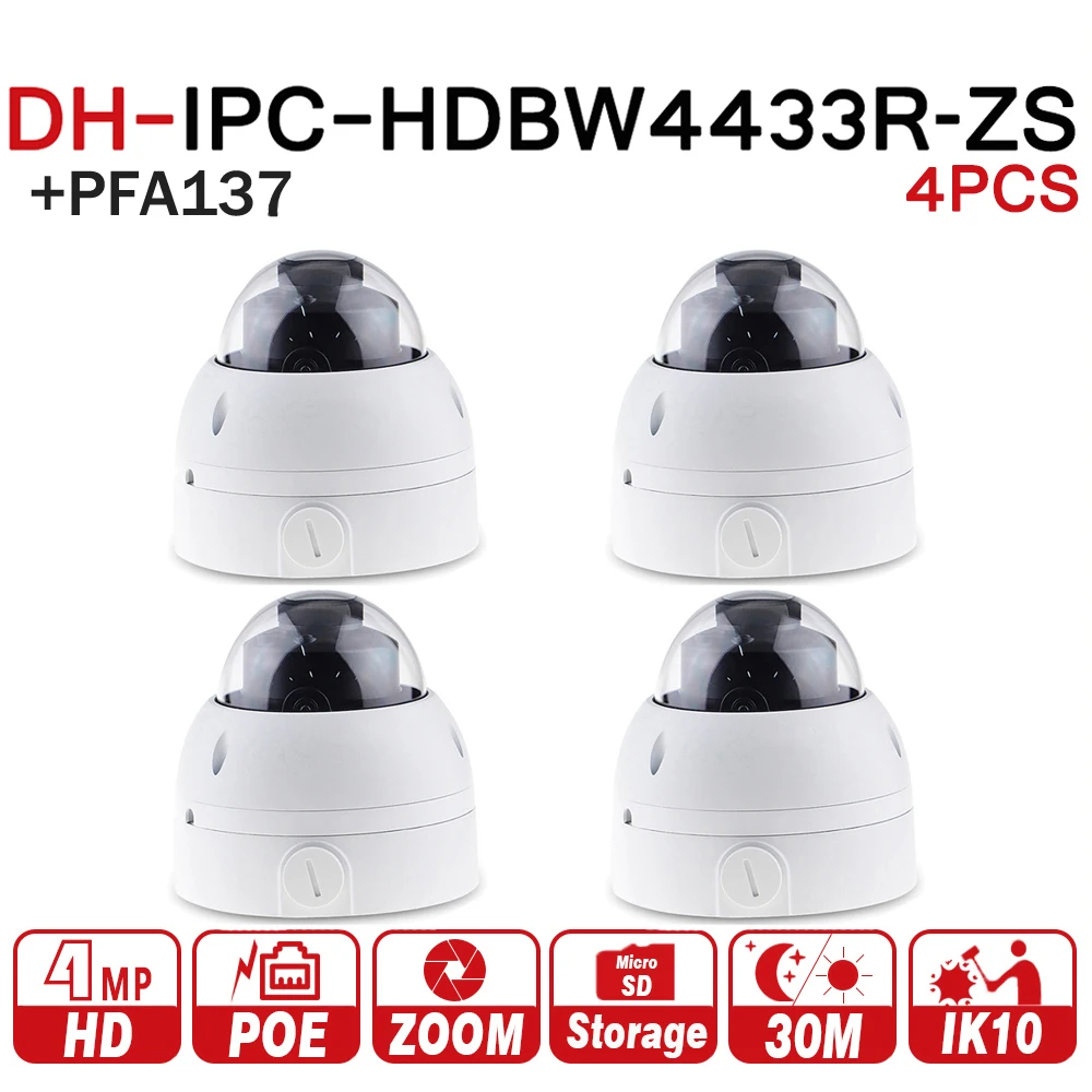 

DH Camera IPC-HDBW4433R-ZS With Junction Box PFA137 4MP PoE IP Camera 2.8mm~12mm Electric Zoom Lens IP67 IK10 IR 50M 4pcs/lot