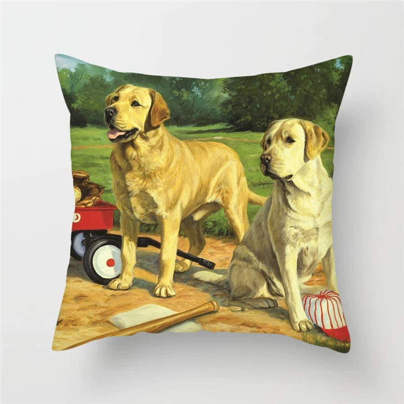 Fuwatacchi Cute Dogs Cushion Covers Dog Couple Pillow Covers for Home Sofa Decor Funny Flowers Manor Square Plush Pillowcases