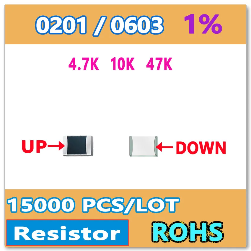

JASNPROSMA OHM 0201 F 1% 15000pcs 4.7K 10K 47K smd 0603 4K7 a reel Resistor High quality
