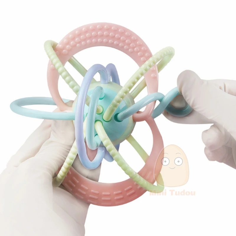 Детский шар-погремушка, игрушки силиконовые прорезыватели для новорожденных, музыка, колокольчик, мягкие погремушки для младенцев, Развивающие детские игрушки 0-12 месяцев