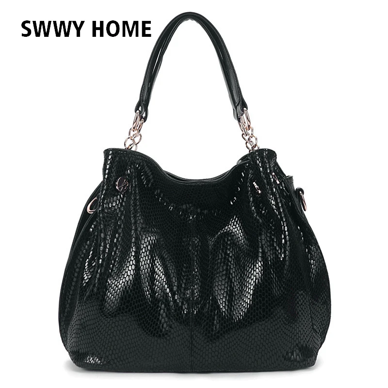 

Bags For Women 2019 Fashion Genuine Leather Handbags Crossbody Bag For Women Snake Texture Bucket Shoulder Bag Ladies Big Bags