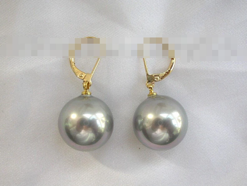 

hot sell new - 1281 round gray south sea shell pearls dangle earrings