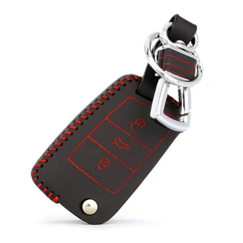 

Brand New High quality Genuine Leather Remote Control Car Key Case wallet Bag Cover For Volkswagen Golf 7 2014