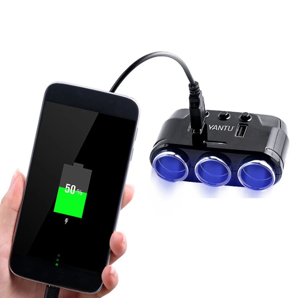 Автомобильное зарядное устройство с 3 отверстиями 12 24 В и двумя USB